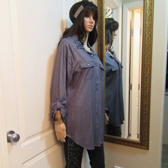 Ladies Long Sleeve Blouse - Blue Jean look SIZE 2X - Picture 8 of 9